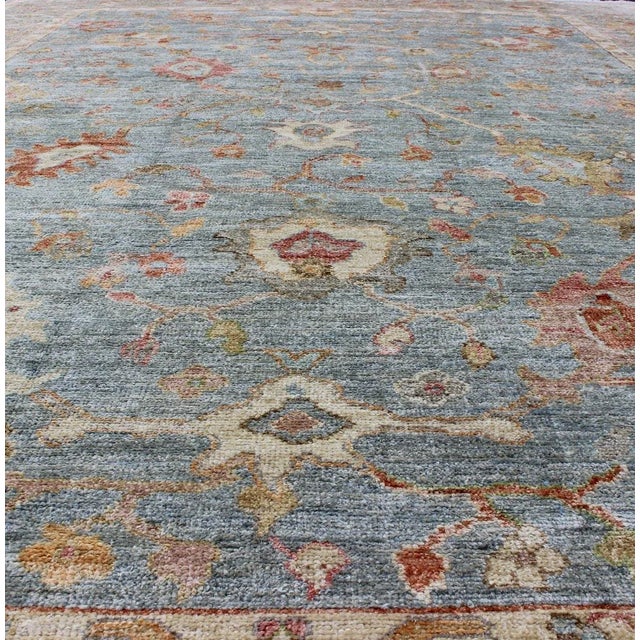 Shabby Chic Keivan Woven Arts Angora Oushak Rug, Hand-Knotted Wool in Lt Blue, 9'3"x12'5" For Sale - Image 3 of 11