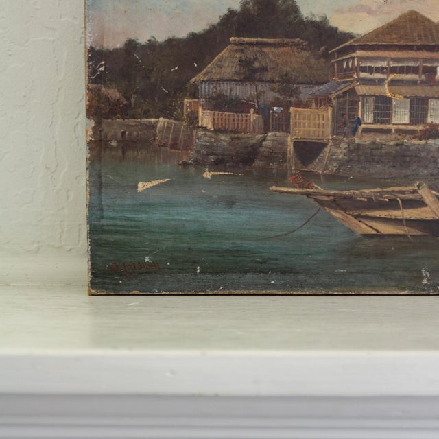 Late 19th Century 19th Century Coastal Painting of Kanazawa Japan by D Caldwell For Sale - Image 5 of 6