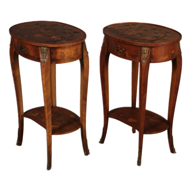 Antique Louis XV Style Side Tables with Chinoiserie Inlay, 1920s, Set of 2 For Sale