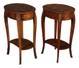Antique Louis XV Style Side Tables with Chinoiserie Inlay, 1920s, Set of 2