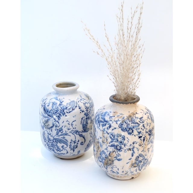 Vintage Inspired Blue and White Floral Pottery Vase. This listing includes one pottery vase. Please select your personal...