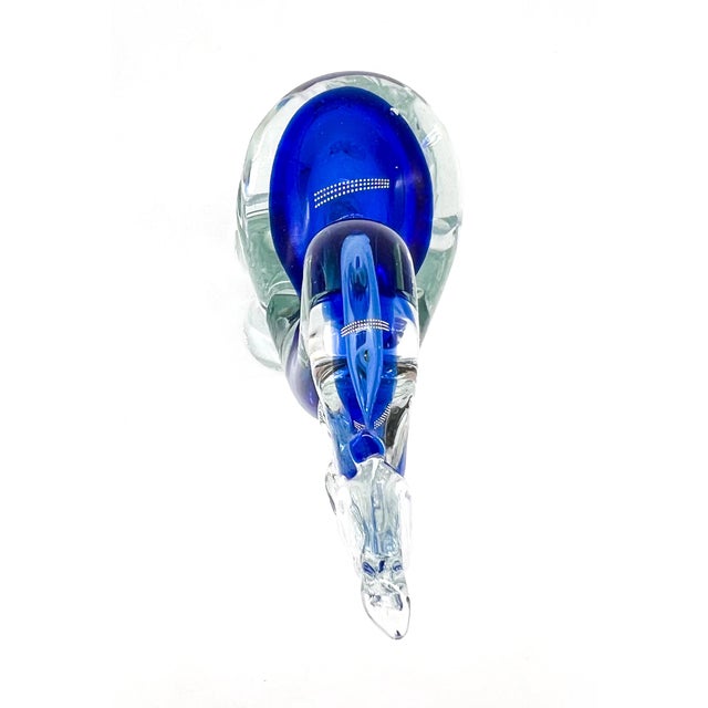 Large Vintage Cobalt Blue Murano-Style Art Glass Crested Bird Sculpture – Hollywood Regency / Coastal For Sale - Image 10 of 12