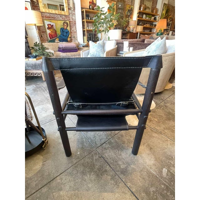 Black Leather Chair With Shearling Seat For Sale - Image 8 of 10