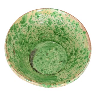 Italian 19th Century Green Splatter Glazed Terracotta Passata Bowl For Sale