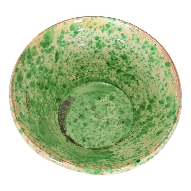 Italian 19th Century Green Splatter Glazed Terracotta Passata Bowl For Sale