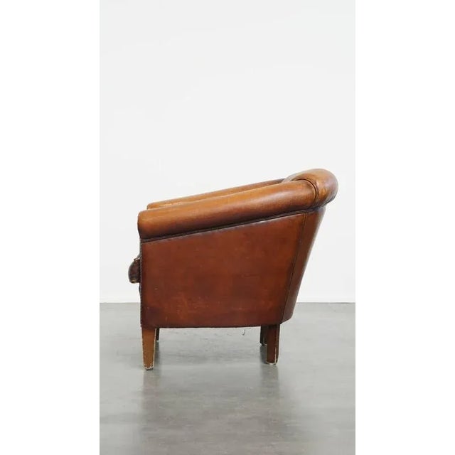 1990s Cognac-Colored Sheepskin Club Armchair For Sale - Image 5 of 18