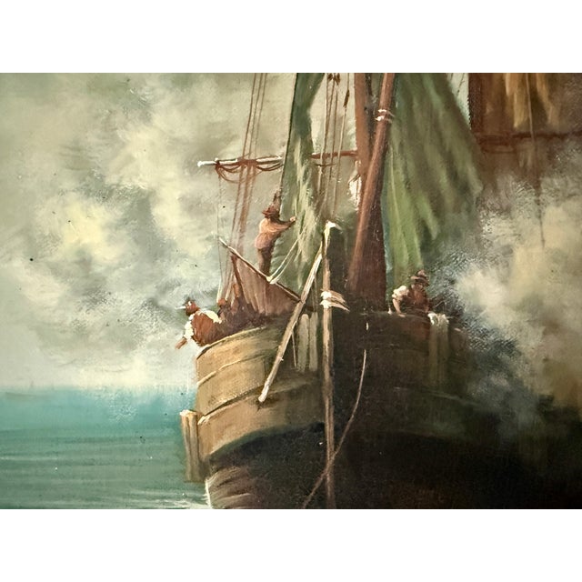 Blue 20th Century Dutch Style Naval Battle Oil Painting, Signed s.d. Richelle For Sale - Image 8 of 14