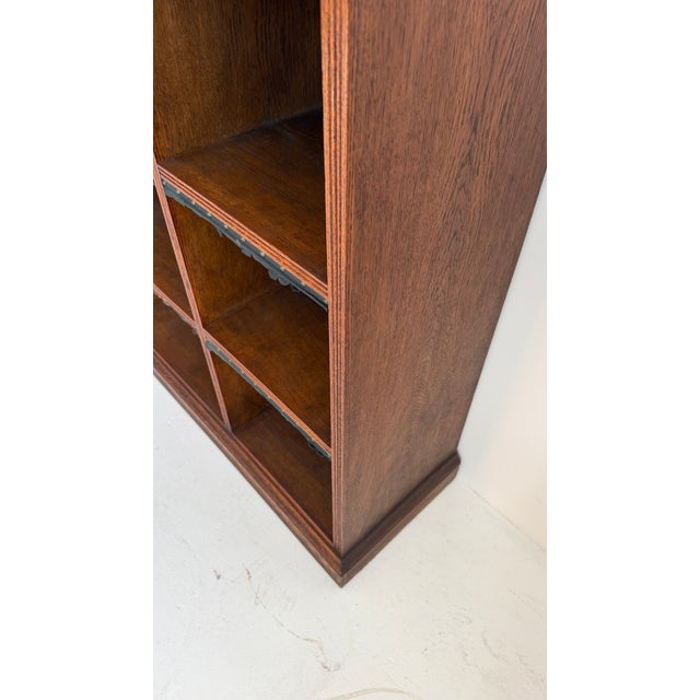 Wood Antique English Victorian Oak Open Bookcase with Leather-Trimmed Shelves, 1800s For Sale - Image 7 of 10