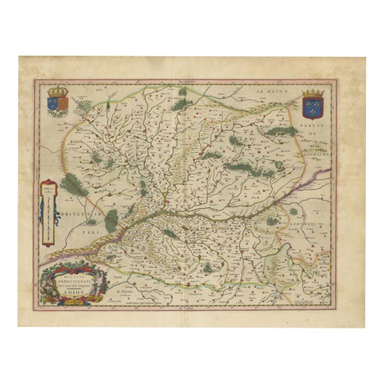 Antique Blaeu Map of Anjou, 1642 For Sale