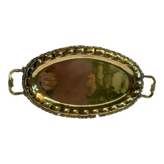 Vintage Brass Oval Serving Tray For Sale