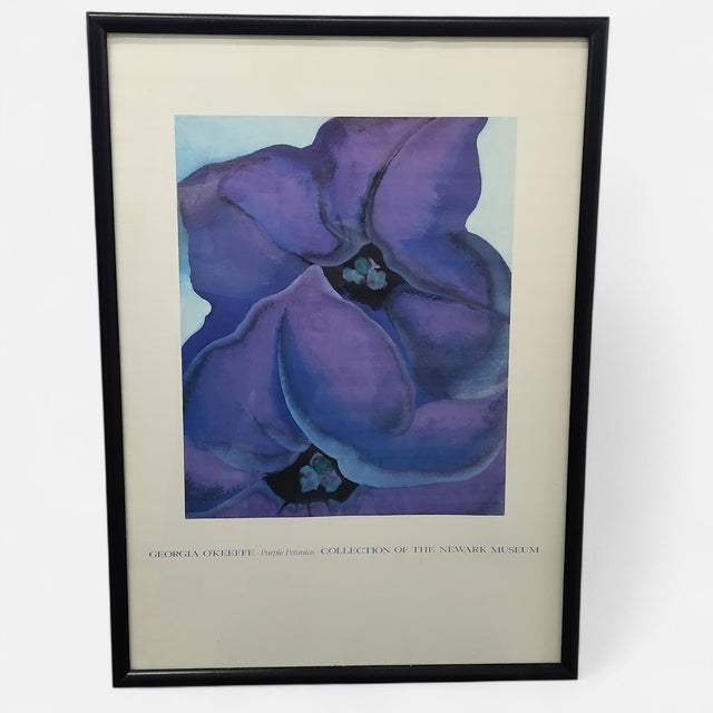 Contemporary Vintage 1989 Georgia O’Keeffe Purple Petunias Newark Art Museum Offset Lithograph Poster For Sale - Image 3 of 7