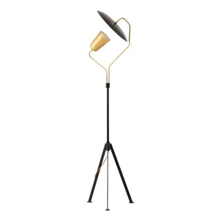 Scandinavian Modern Floor Lamp in Brass and Lacquer, 1950s For Sale