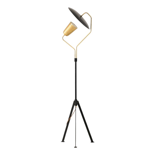 Scandinavian Modern Floor Lamp in Brass and Lacquer, 1950s For Sale