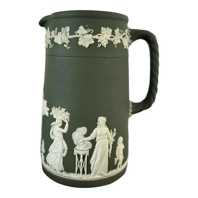 Late 19th Wedgwood Green Jasperware Large Pitcher For Sale