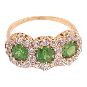 Three-Stone Emerald and Diamond Modern Ring, Size 5.5