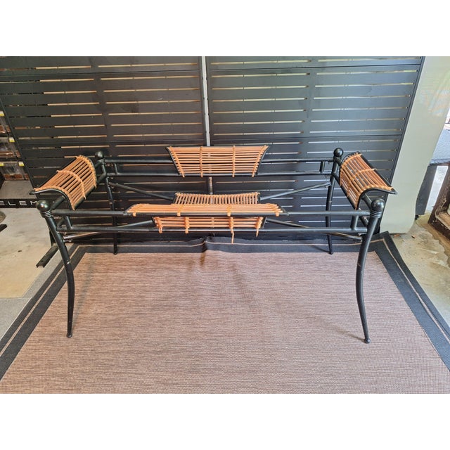 Boho Chic Late 20th Century Iron and Cane Dining Room Table Base For Sale - Image 3 of 5