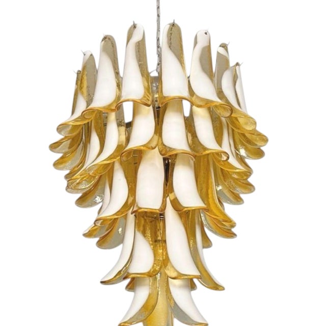 Murano Glass Chandelier with 52 Amber and White Petals from Justfurnituress SRL For Sale - Image 4 of 11