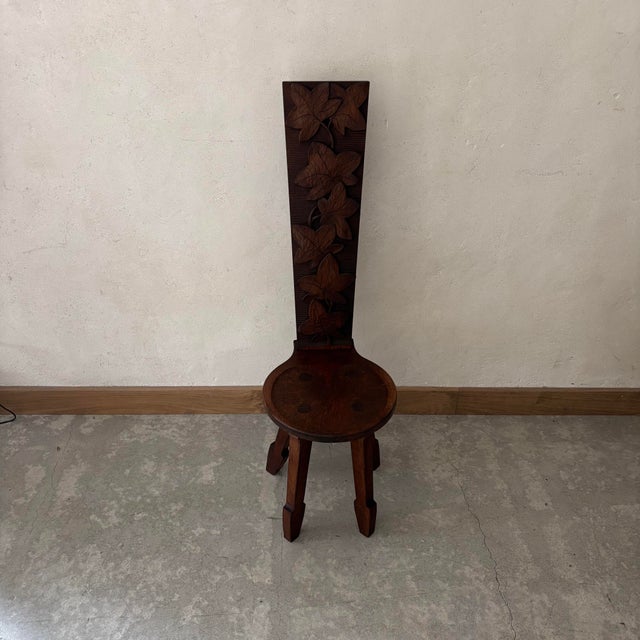 Wood Side Chair in Carved Oak For Sale - Image 7 of 7