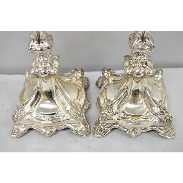 Antique Silver Plated Warsaw Imperial Russia 12" Candlestick Holders - A Pair For Sale In Philadelphia - Image 6 of 16