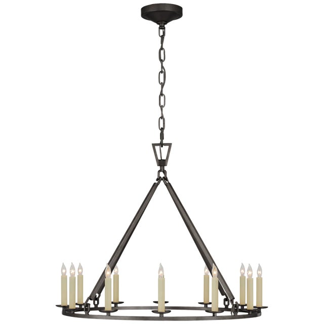 Chapman & Myers for Visual Comfort Signature Darlana Medium Single Ring Chandelier in Aged Iron For Sale