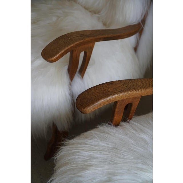 Armchairs in Oak & Longhaired Icelandic Sheepskin by Henning Kjærnulf, 1950s, Set of 2 For Sale - Image 6 of 18