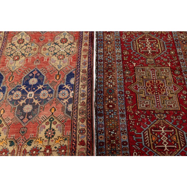 Vintage Handmade Heriz Wool Rug in Red With Geometric Pattern For Sale - Image 15 of 17