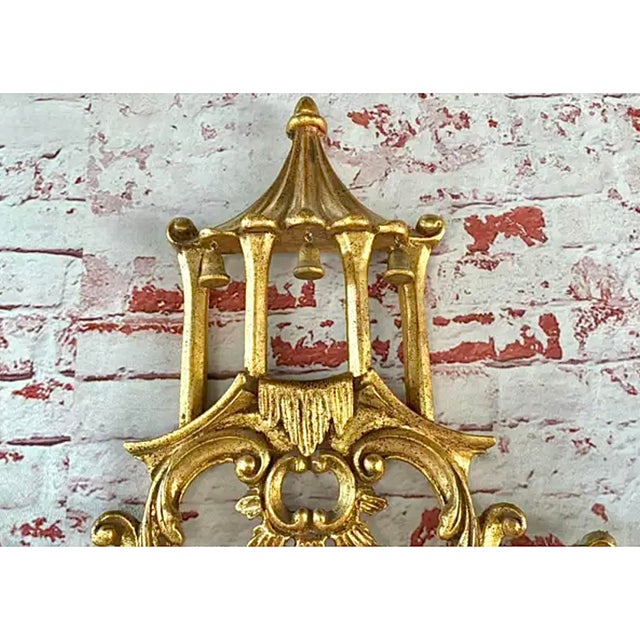 Mid 20th Century Chinese Chippendale Style Oval Giltwood Pagoda Wall Mirror For Sale - Image 5 of 11