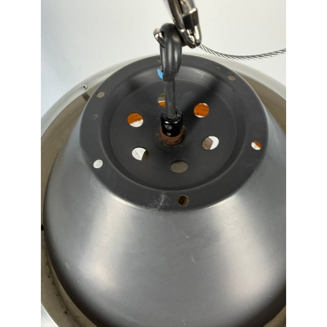 Space Age Pendant Lamp in Brushed Aluminium and Amber Pressed Glass, 1970s For Sale - Image 11 of 12