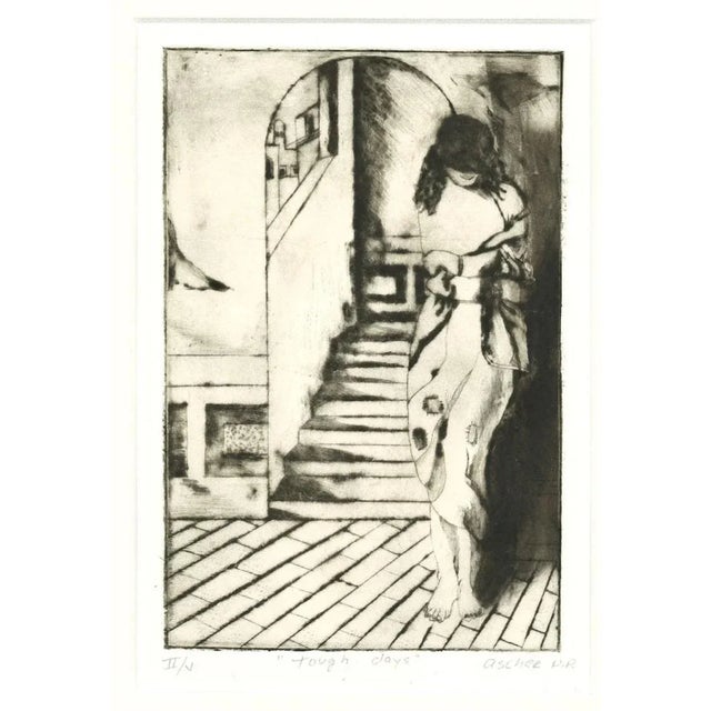 Tough-days is an original etching realized by Ascher. Hand-signed, on the lower right. Numbered II of V prints, on the...