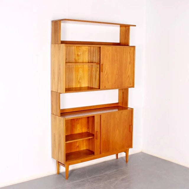 Mid-Century Modern Mid-Century Glass & Oak Wall Unit For Sale - Image 3 of 4