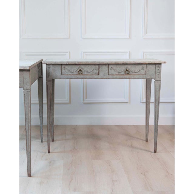Pair of 19th Century Swedish Gustavian Painted Console Tables For Sale - Image 11 of 14