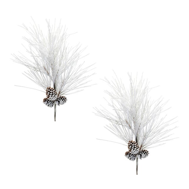 2020s Flocked Long Neddle Pine Spray (Set of 2) For Sale - Image 5 of 5