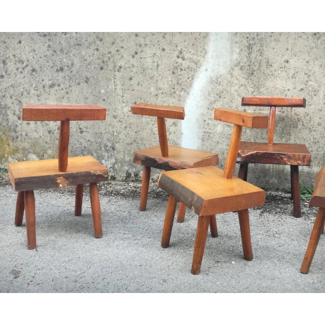 Vintage French Handcrafted Brutalist Chairs, 1960s, Set of 5 For Sale - Image 4 of 18
