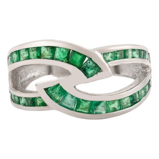 Antique-Style 1.8 Carat Square Emerald Statement Band Ring in Sterling Silver - Size 7 For Sale