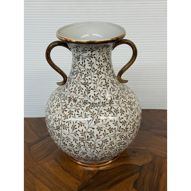 Ivory Maitland-Smith Hand-Painted Double-Handled Porcelain Urn Vase, Vintage For Sale - Image 8 of 12