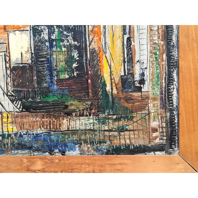 Blue Richard Dempsey Early Modern Orange, Blue, and Yellow Toned Abstract City Landscape Painting, Mid 20th Century For Sale - Image 8 of 12