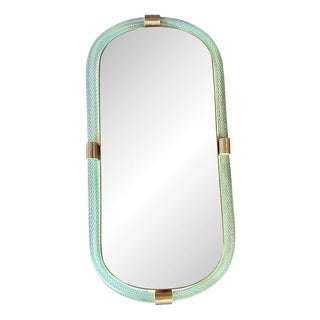 Italian Mirror in Green-Wather Torchon Torciglione Murano Glass by Simoeng For Sale