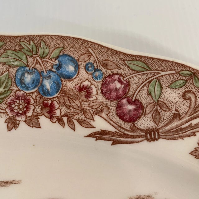 1990s Vintage Mid-Century Modern Large Platter Duck Pond Scene 18x14 Has Japan Sticker Thanksgiving Platter For Sale - Image 5 of 7