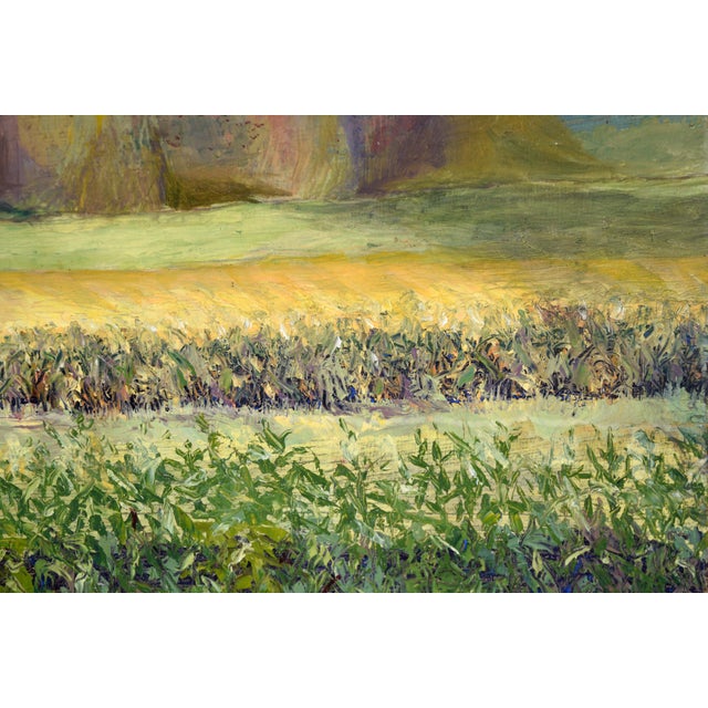 Purple Clouds Above Cornfields on the Farm - Landscape in Oil on Masonite For Sale - Image 4 of 10