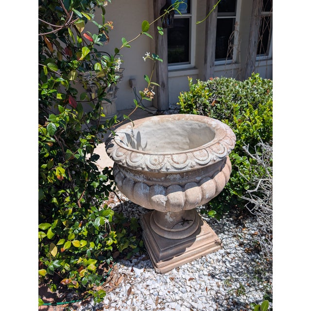 Large concrete garden urn/planter Very solid and heavy piece beautiful distressed finish little damage on the base, hence...