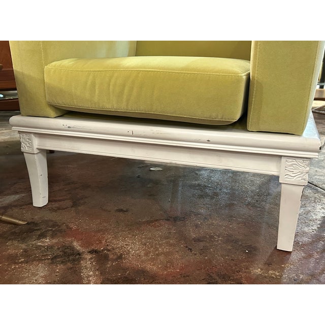 Chartreuse Pair of Mid Century Modern Green Chartreuse Club Chairs in Velvet For Sale - Image 8 of 10