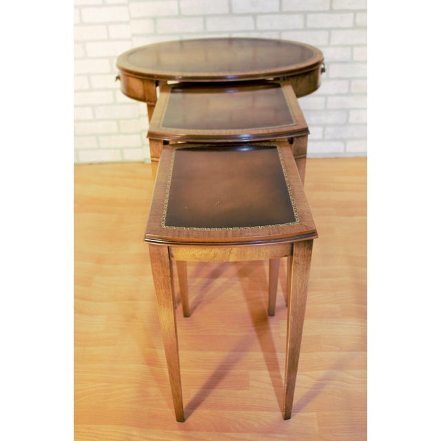 1970s Henredon Heritage Regency Style Oval Leather Top Nesting Tables