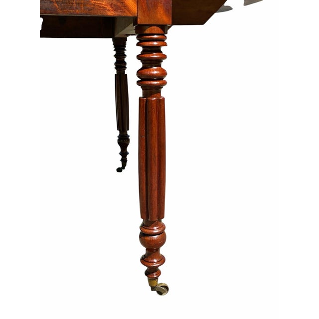 Antique Mahogany Drop Leaf Dining Table With Reed Carved Legs Boston For Sale - Image 9 of 12