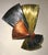 Postmodern abstract metal fan wall sculpture in copper, silver and gold attributed to C Jeré. Measurements: 38" high, 35"...