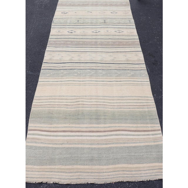Traditional Stripe Design Turkish Vintage Kilim Runner in Soft Neutral Tones For Sale - Image 3 of 8
