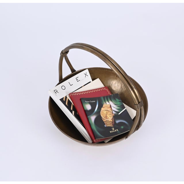 Italian Basket Magazine Rack in Brass, Italy, 1940s For Sale - Image 14 of 18