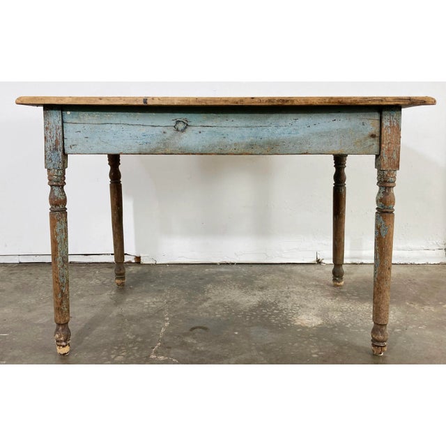 Farmhouse Antique Reclaimed Wood Weathered Blue Painted Table For Sale - Image 3 of 13