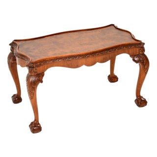 Antique Queen Anne Burr Walnut Coffee Table, 1930s For Sale