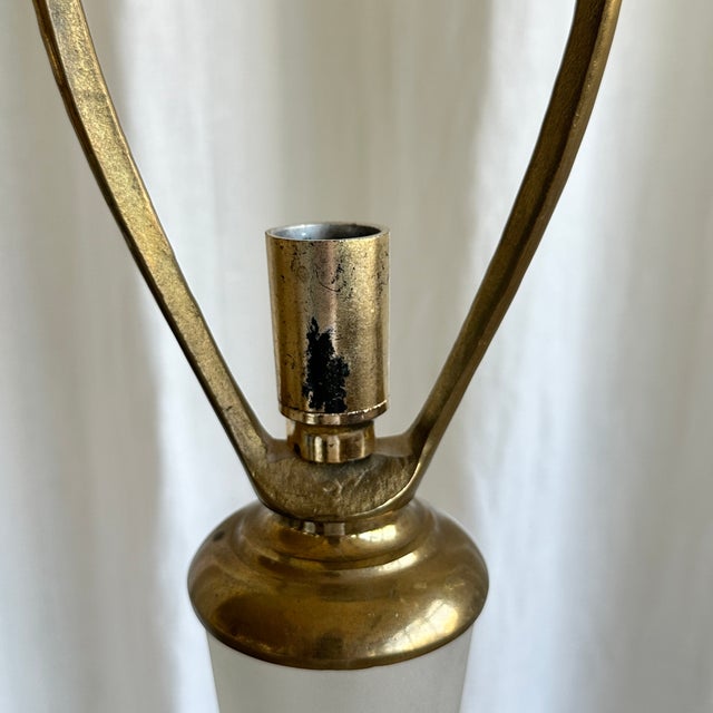 Large Italian Table Lamp with White Smoked Glass and Brass, 1970s For Sale - Image 12 of 18