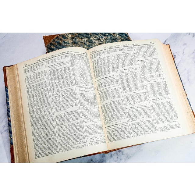 Animal Skin Pair of 2, Early 20th Century Large Leather Spine Volumes the Justice of the Peace Books Legal English Law History For Sale - Image 7 of 10